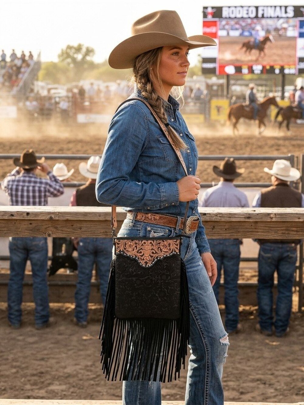 American Darling Western Fringe Tooled Crossbody Bag